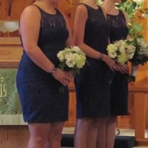 Monique Lhullier. Navy lace. Bridesmaid size 12.